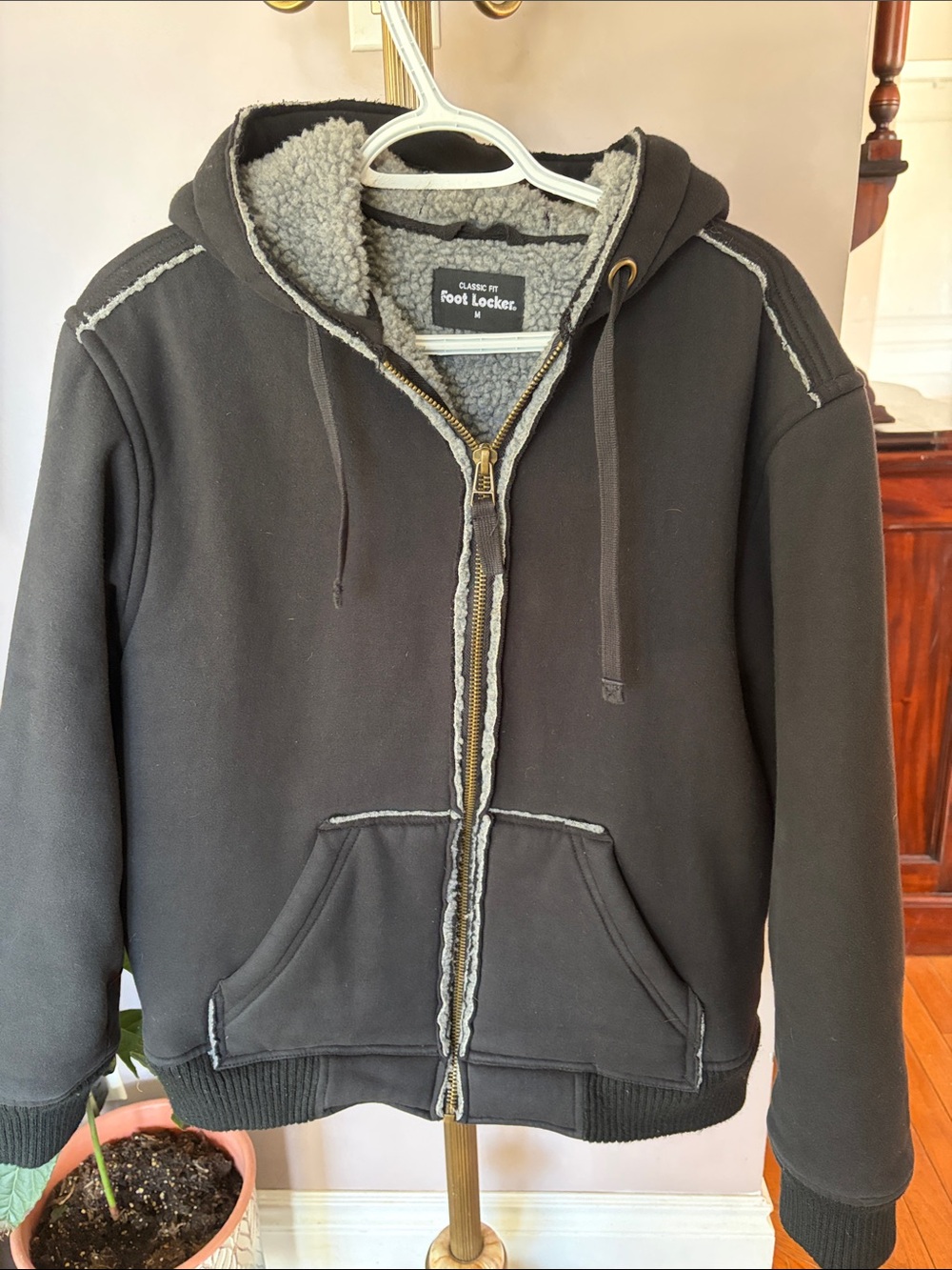 Ladies Black Sherpa-Lined Zip Hoodie Sweater
